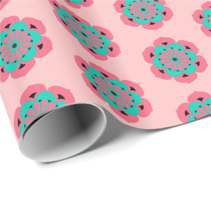 Lotus Flower Mandala, Coral Pink and Turquoise Wrapping Paper