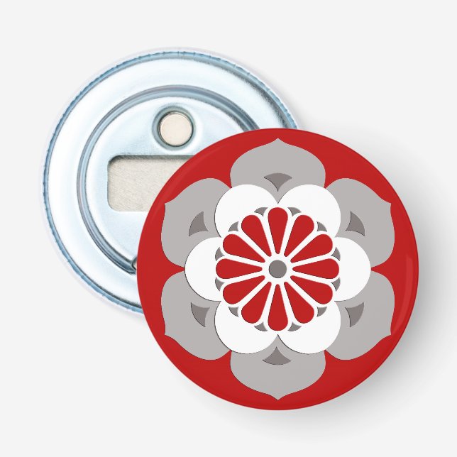 Lotus Flower Mandala, Dark Red, Gray and White Bottle Opener (Front)