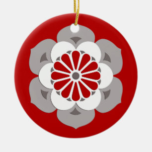 Lotus Flower Mandala, Dark Red, Gray and White Ceramic Ornament