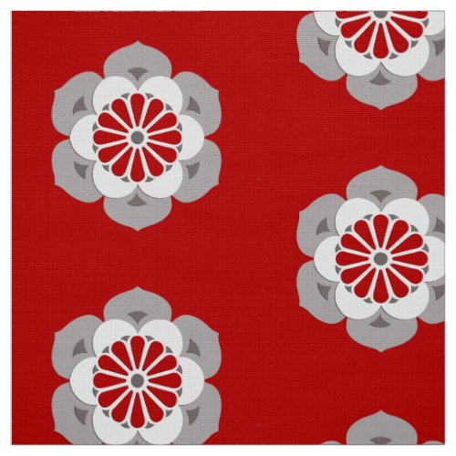 Lotus Flower Mandala Dark Red Gray and White Fabric