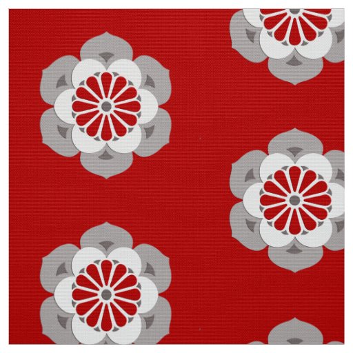 Lotus Flower Mandala, Dark Red, Gray and White Fabric
