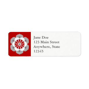 Lotus Flower Mandala, Dark Red, Gray and White Label