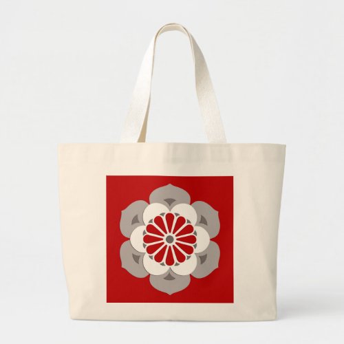 Lotus Flower Mandala Dark Red Gray and White Large Tote Bag