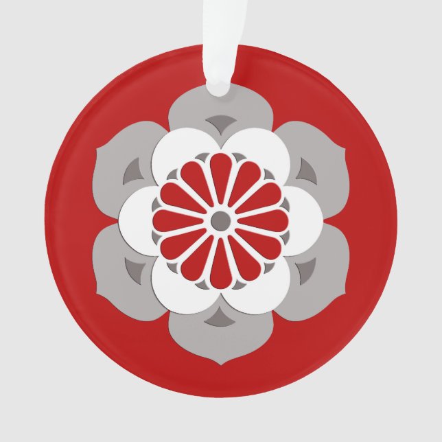 Lotus Flower Mandala, Dark Red, Gray and White Ornament (Front)