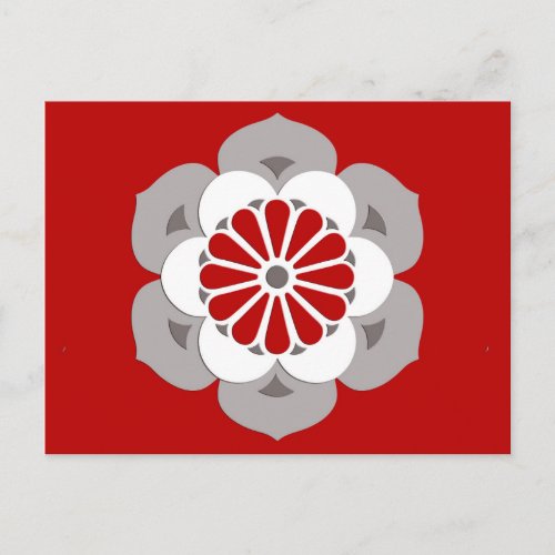 Lotus Flower Mandala Dark Red Gray and White Postcard