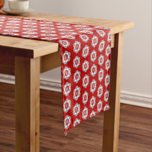 Lotus Flower Mandala, Dark Red, Gray and White Sh Short Table Runner