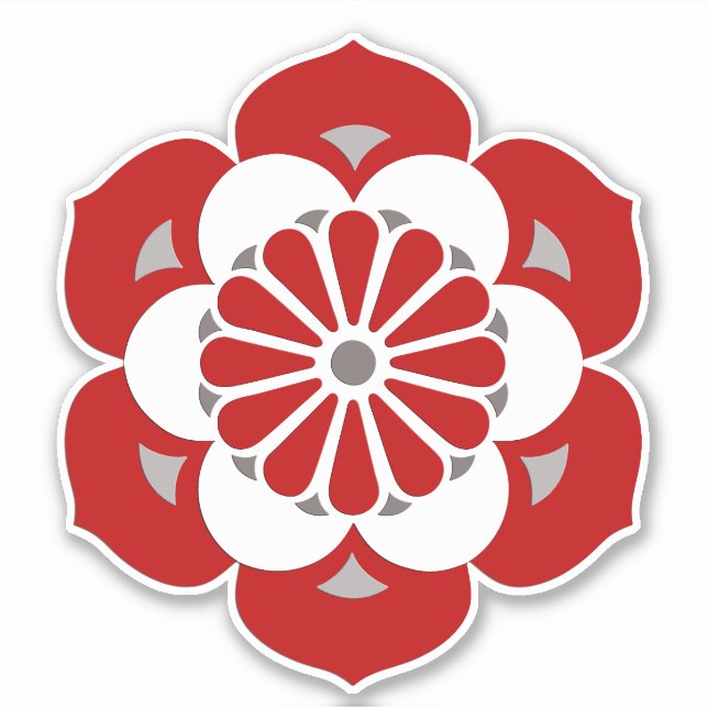 Lotus Flower Mandala, Dark Red, Gray and White Sticker (Front)