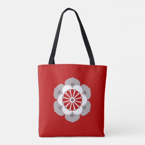 Lotus Flower Mandala Dark Red Gray and White Tote Bag