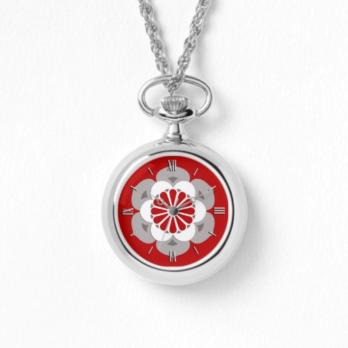 Lotus Flower Mandala Dark Red Gray and White Watch