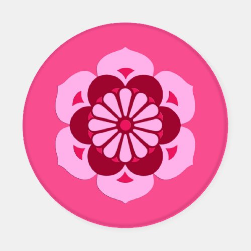 Lotus Flower Mandala Fuchsia Pink and Burgundy Coaster Set