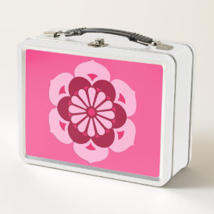 Lotus Flower Mandala, Fuchsia Pink and Burgundy Metal Lunch Box