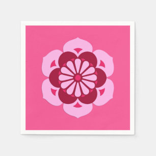 Lotus Flower Mandala, Fuchsia Pink and Burgundy Napkins