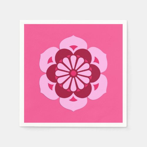 Lotus Flower Mandala Fuchsia Pink and Burgundy Napkins