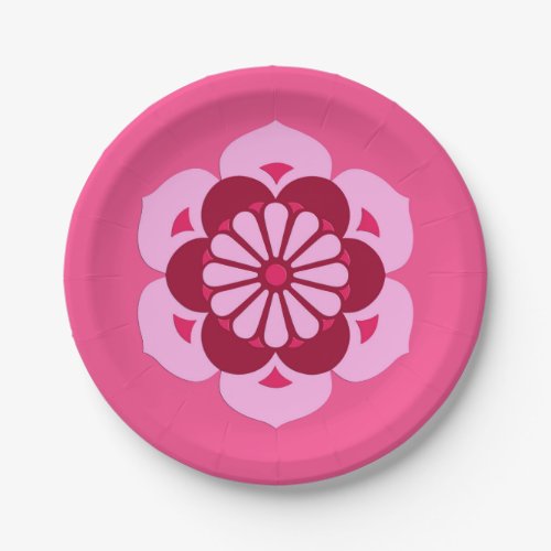 Lotus Flower Mandala Fuchsia Pink and Burgundy Paper Plates
