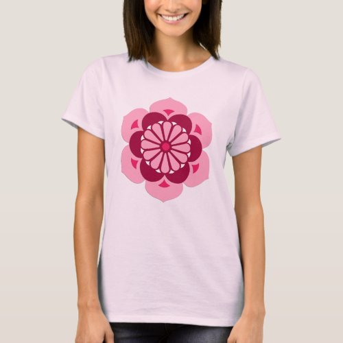 Lotus Flower Mandala Fuchsia Pink and Burgundy T_Shirt