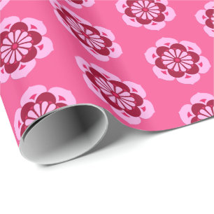Lotus Flower Mandala, Fuchsia Pink and Burgundy Wrapping Paper