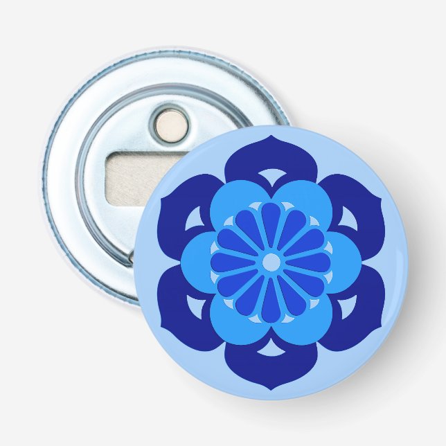 Lotus Flower Mandala, Indigo and Light Blue Bottle Opener (Front)