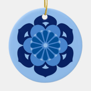 Lotus Flower Mandala, Indigo and Light Blue Ceramic Ornament