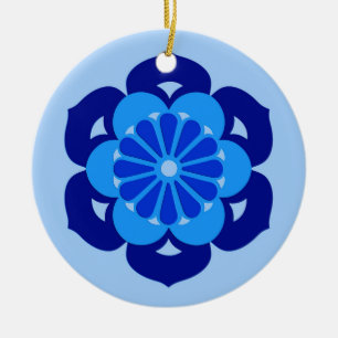 Lotus Flower Mandala, Indigo and Light Blue Ceramic Ornament
