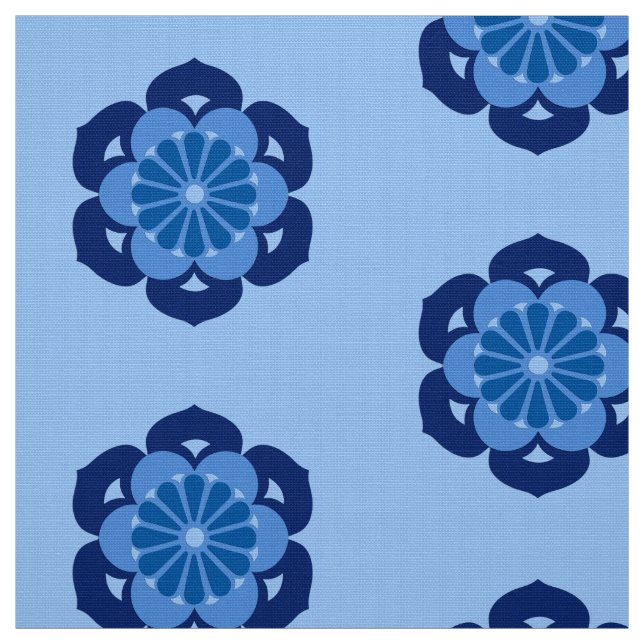 Lotus Flower Mandala, Indigo and Light Blue Fabric (Swatch)