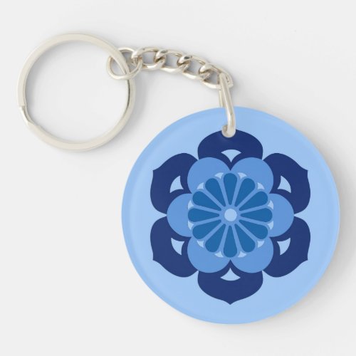 Lotus Flower Mandala Indigo and Light Blue Keychain