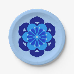 Lotus Flower Mandala, Indigo and Light Blue Paper Plates