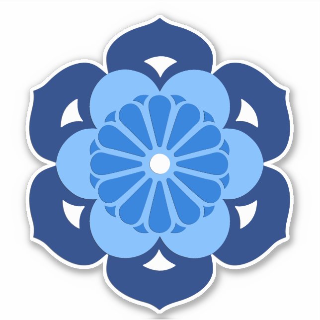 Lotus Flower Mandala, Indigo and Light Blue Sticker (Front)