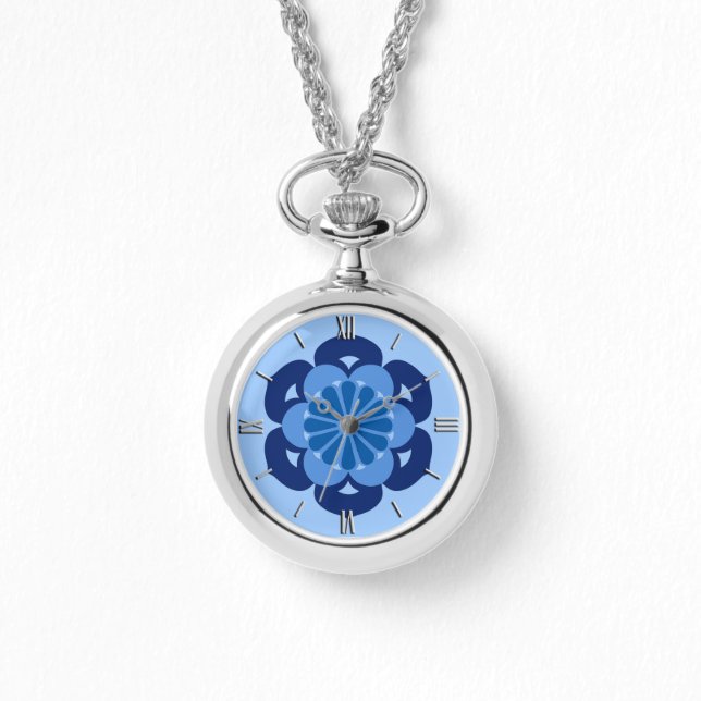 Lotus Flower Mandala, Indigo and Light Blue Watch (Front)
