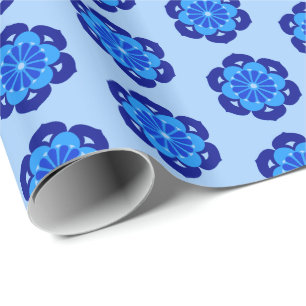 Lotus Flower Mandala, Indigo and Light Blue Wrapping Paper