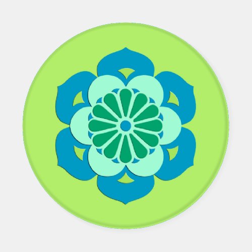 Lotus Flower Mandala Lime Green and Light Blue  C Coaster Set