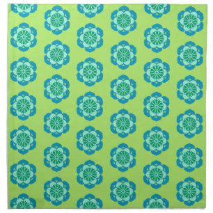 Lotus Flower Mandala, Lime Green and Light Blue Cloth Napkin