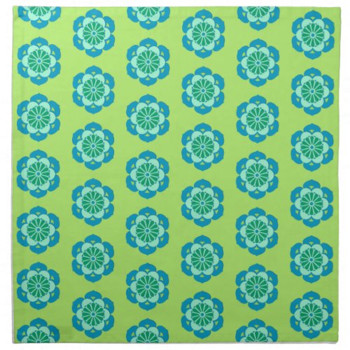 Lotus Flower Mandala Lime Green and Light Blue Cloth Napkin