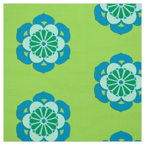 Lotus Flower Mandala, Lime Green and Light Blue Fabric