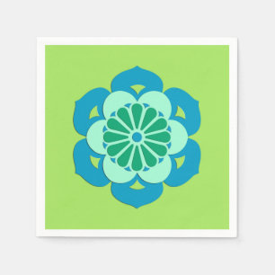 Lotus Flower Mandala, Lime Green and Light Blue Paper Napkins