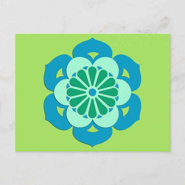 Lotus Flower Mandala, Lime Green and Light Blue Postcard (Front)