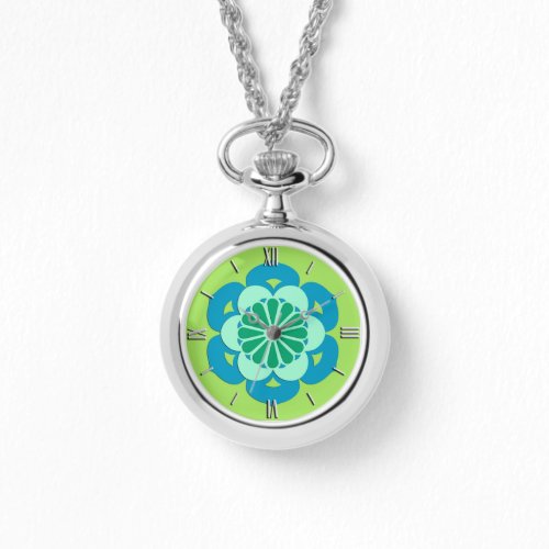 Lotus Flower Mandala Lime Green and Light Blue Watch