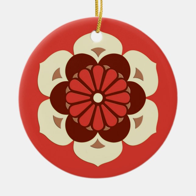Lotus Flower Mandala, Mandarin Orange Ceramic Ornament (Front)