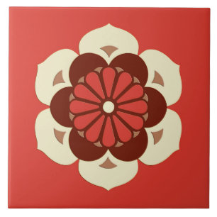Lotus Flower Mandala, Mandarin Orange Ceramic Tile