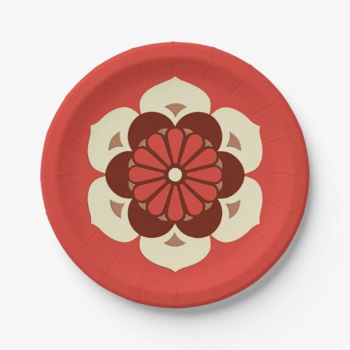 Lotus Flower Mandala Mandarin Orange Paper Plates