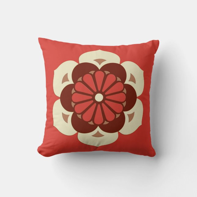 Lotus Flower Mandala, Mandarin Orange Throw Pillow (Front)