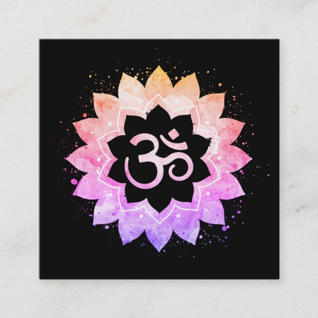 ~* Lotus Flower Mandala Om Aum.  Symbol Square Business Card (Front)