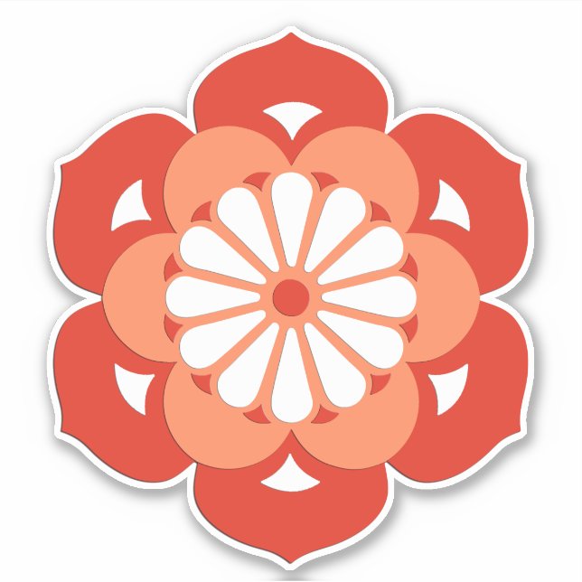Lotus Flower Mandala, Pastel and Mandarin Orange Sticker (Front)