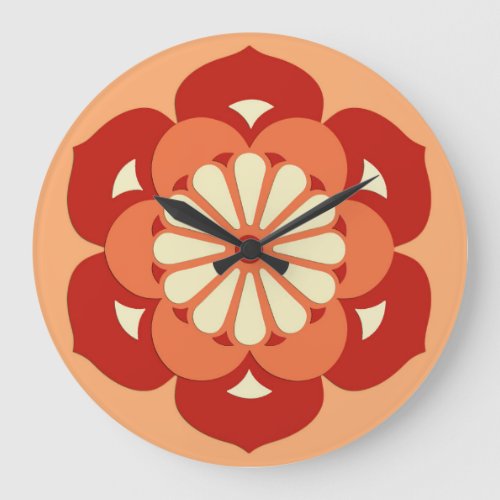 Lotus Flower Mandala Pastel Orange and Mandarin Large Clock