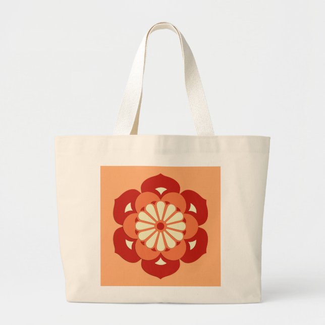 Lotus Flower Mandala, Pastel Orange and Mandarin Large Tote Bag (Front)