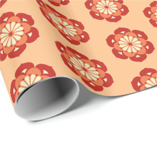 Lotus Flower Mandala, Pastel Orange and Mandarin Wrapping Paper