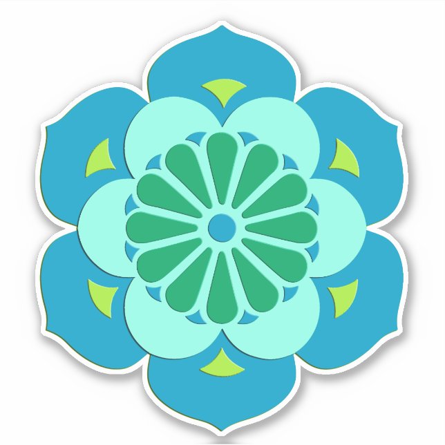 Lotus Flower Mandala, Sky Blue and Light Aqua Sticker (Front)