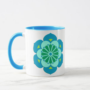 Lotus Flower Mandala, Turquoise, Blue and Lime Mug