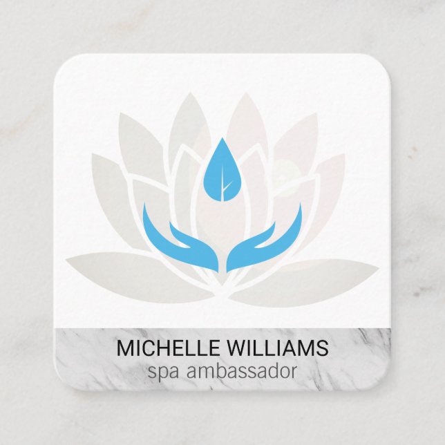 Lotus Flower Marbled | Day Spa | Massage Square Business Card (Front)