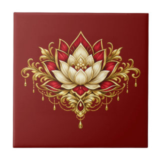 Lotus flower maroon gold burgandy floral wall ceramic tile