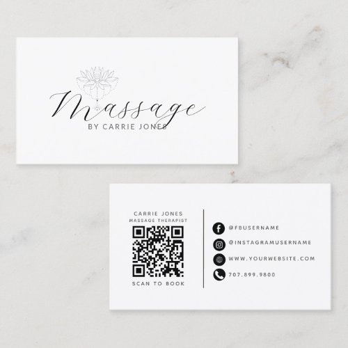 Lotus Flower Massage Therapist QR Code Business Card